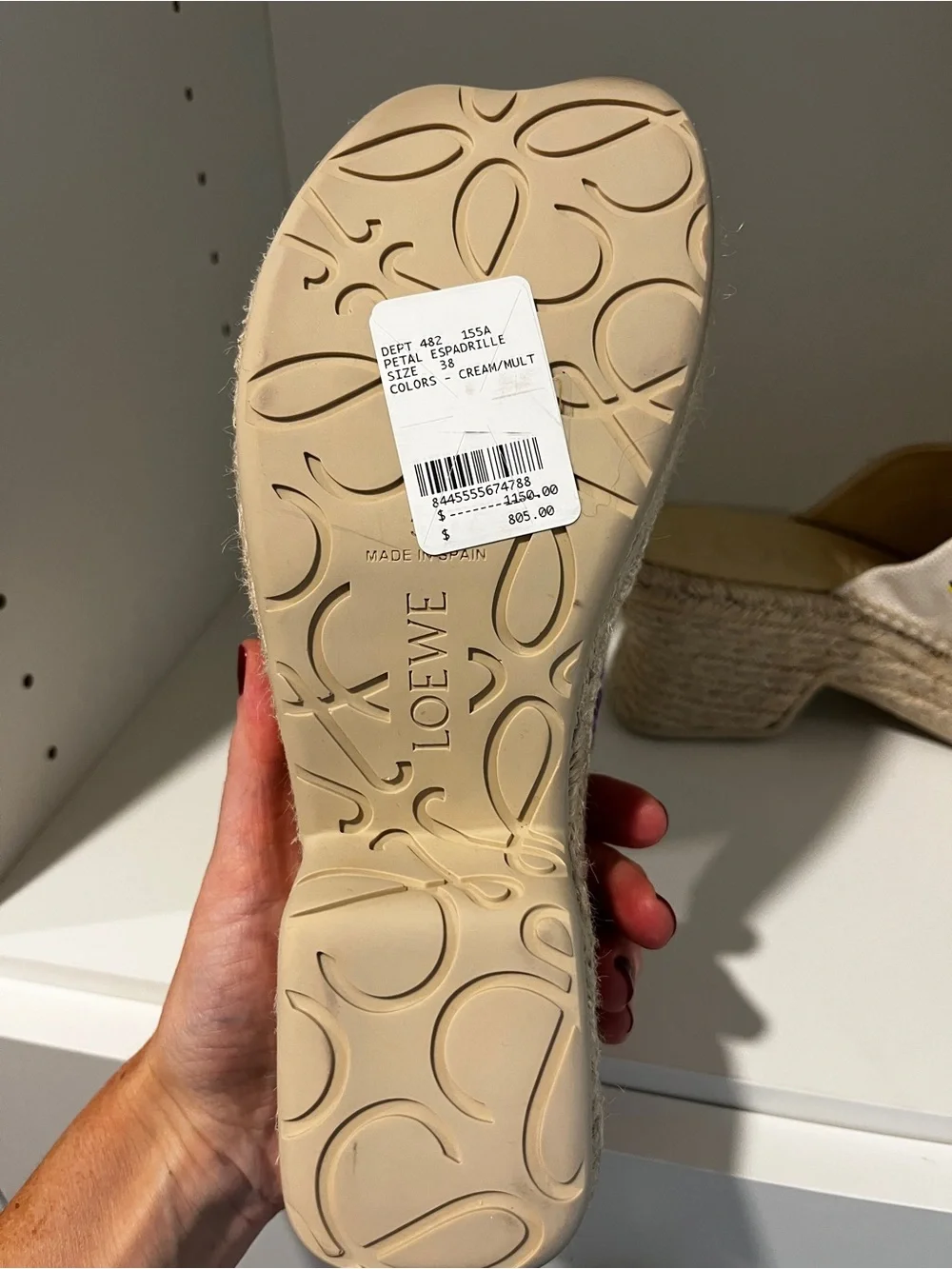 Loewe Women's Cream Floral Embroidered Espadrille Slide - NEVER worn